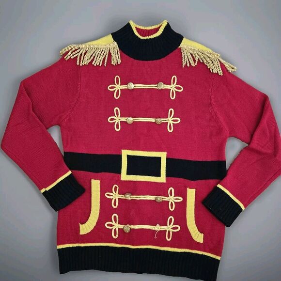Blizzard Bay Ugly Christmas Sweater Med Nutcracker Soldier Red Gold Fringe Party - Picture 1 of 7
